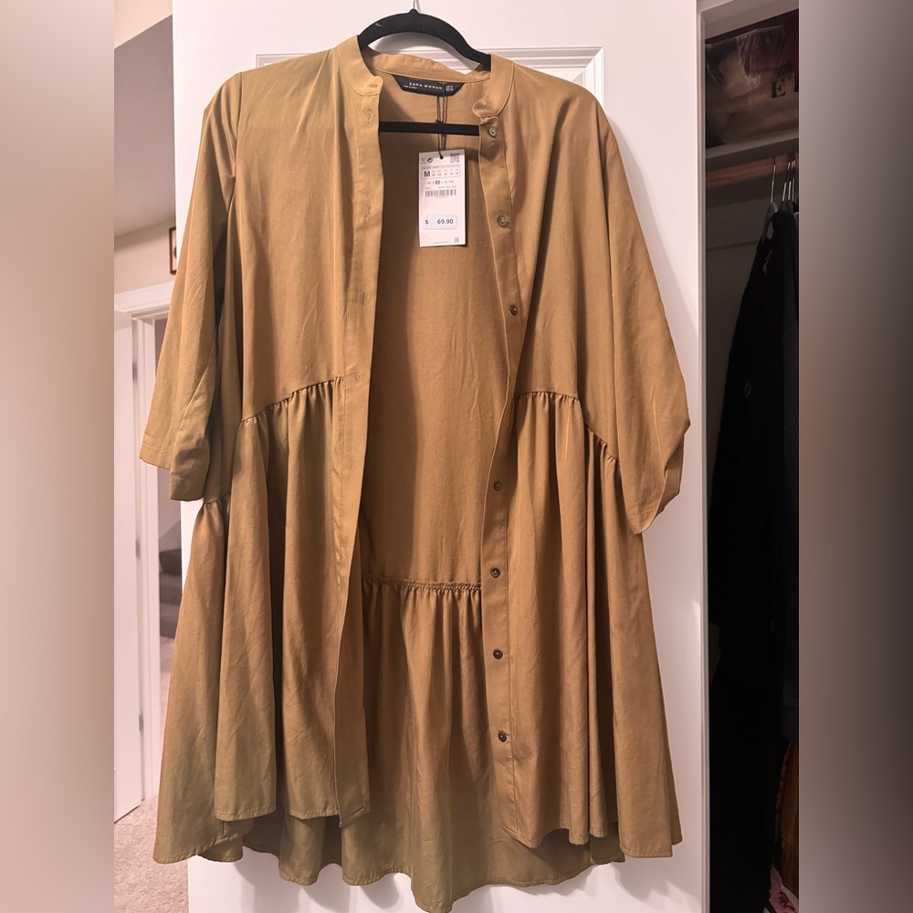ZARA green button-up dress